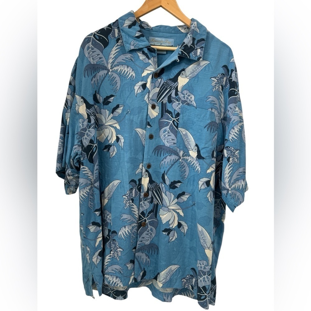 Bermuda Bay Silk Hawaiian Toucan Print Button Front Short Sleeve Camp Shirt - XL